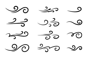 Creative collection of wind blowing symbols with modern lines isolated on white background