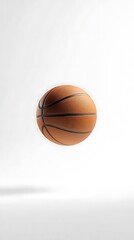 Fototapeta premium A Single Brown Leather Basketball on a White Background, Minimalist Sports Photography