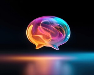 Obraz premium A speech bubble glowing with warm colors, radiating light in a dark background, symbolizing positivity