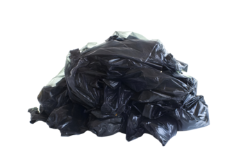 Isolated Black Trash Bag Pile Plastic Garbage Waste on Transparent Area