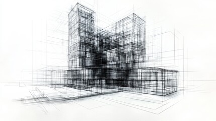 Naklejka premium Futuristic Architectural Design Blueprint Innovative Urban Development Concept with Geometric Glass and Steel Structures Showcasing a Minimalist