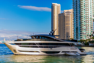 Luxury lifestyle. Vacation on summer. Yacht at sea. Motorboat yacht sailing at sea. Motorboat...