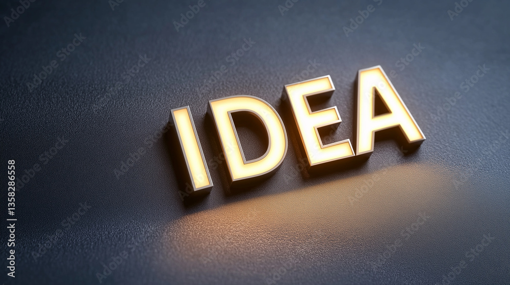 Poster illuminated idea sign shining on textured background