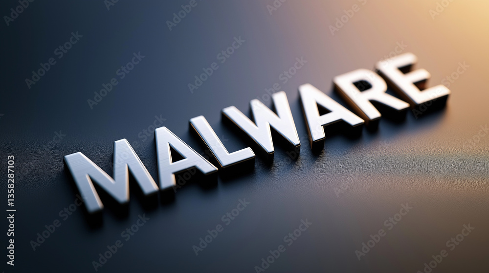Poster malware steel 3d word on dark background representing internet security threat