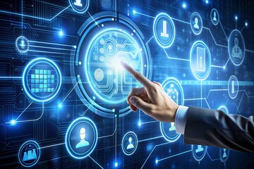 Obraz premium (Human-Machine Connection on Technology Background)