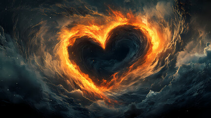 Swirling vortex of a burning black heart within darkness, void, swirling. Boundless Abyss. Illustration