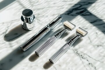 Obraz premium Luxury Skincare Tools Dermaroller Serum on Marble.