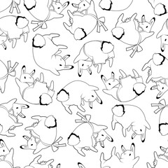 Obraz premium Seamless background. Easter pattern. Cute rabbits. Bunny patterns. Coloring page. Black line.