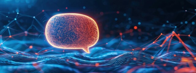 A speech bubble with a glowing light at the center, surrounded by rippling effects, symbolizing impactful communication