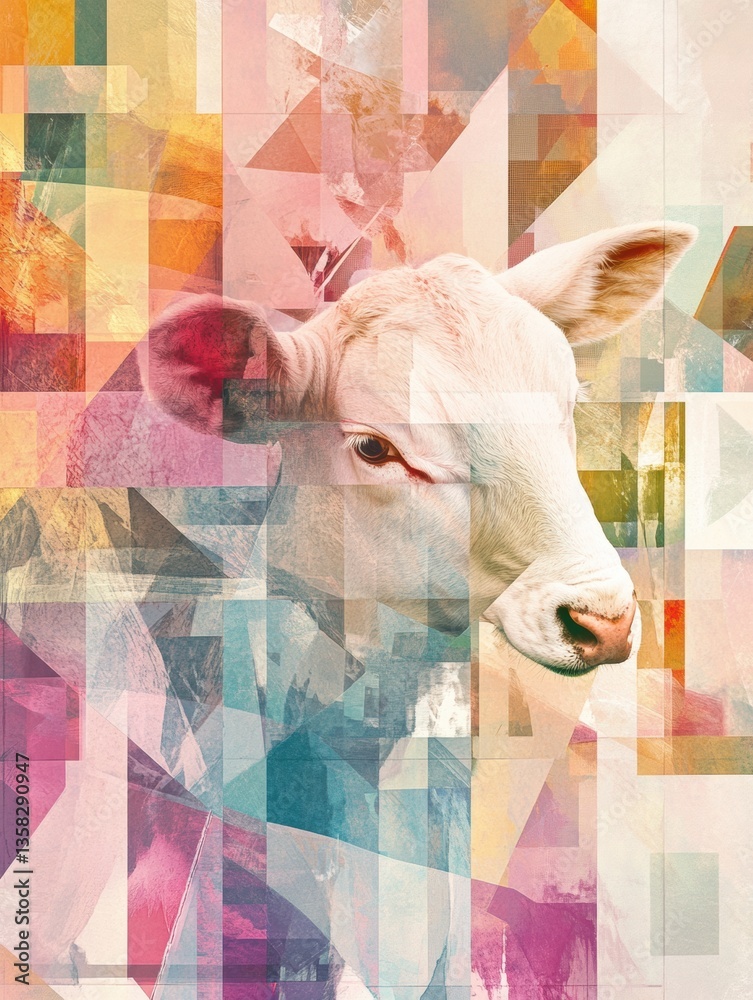 Leinwandbilder modern abstract mosaic collage featuring farm animals with soft color gradients and textured artisti