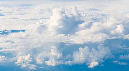 Sky clouds background. Blue Heaven and white clouds. White cloudy Heaven with soft sun light. Clouds on pastel blue sky background. Sky Landscape Background. Sky Clouds Wallpaper.
