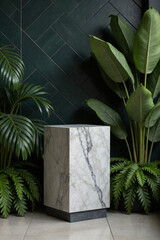 Marble Podium with Tropical Plants