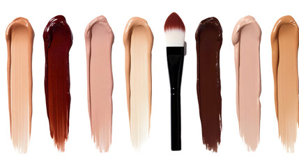 Fototapeta premium Isolated Transparent Makeup Swatches with Brush Colors Tones Textures