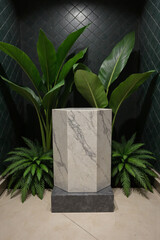 Marble Podium with Tropical Plants