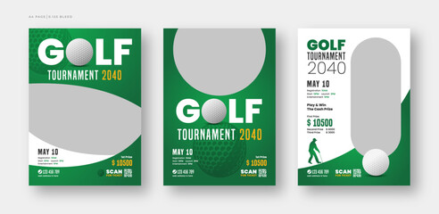 Golf tournament flyer or poster template, annual sports tournament event golf leaflet design set
