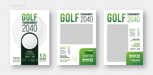 Golf tournament flyer or poster template, annual sports tournament event golf leaflet design set