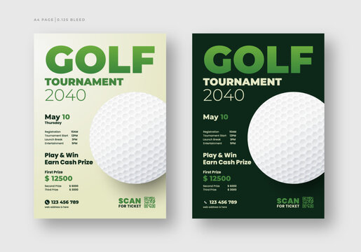 Golf tournament flyer or poster template, annual sports tournament event golf leaflet design