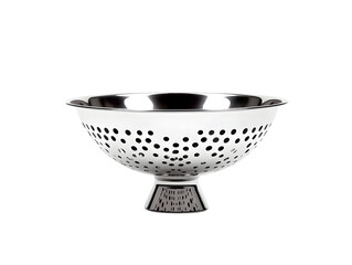 Isolated Stainless Steel Colander Kitchen Utensil With Metal Background