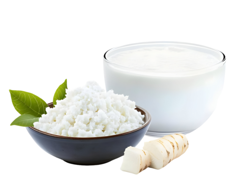 Isolated Background Bowl of Milk with Glass Food Product Nutrition
