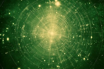 Obraz premium A green and yellow abstract image shows concentric radiating lines