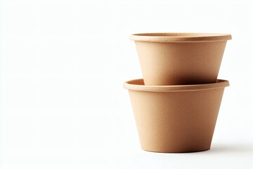 Stacked paper bowls showcasing sustainable packaging choices against white backdrop