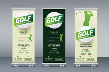 Golf tournament roll up banner, annual sports tournament event roll up banner, championship golf league or club pull up banner, or x banner print template