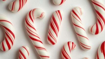 Fototapeta premium Christmas candy canes scattered on a white background