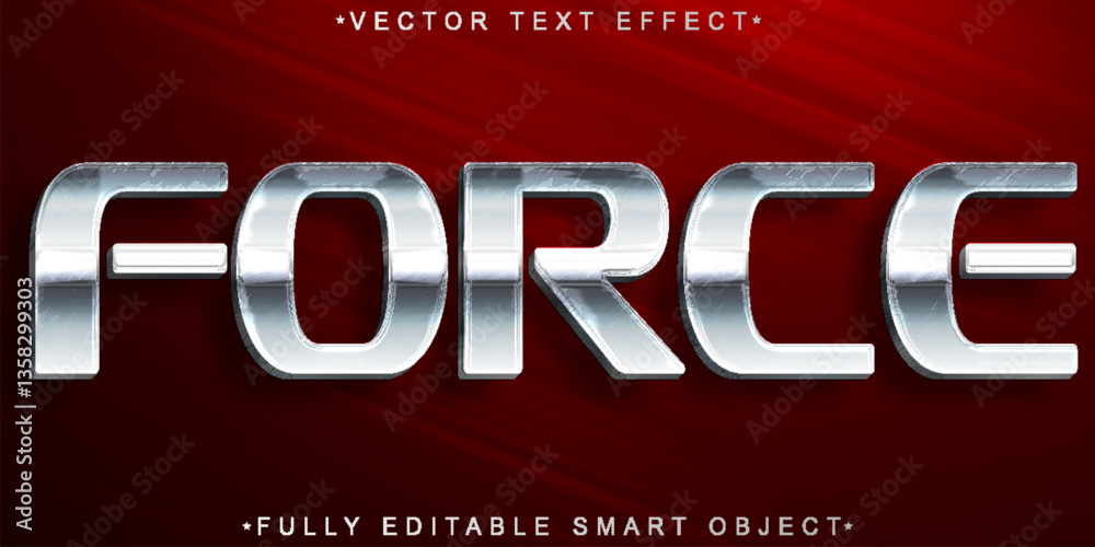 Poster silver force vector fully editable smart object text effect