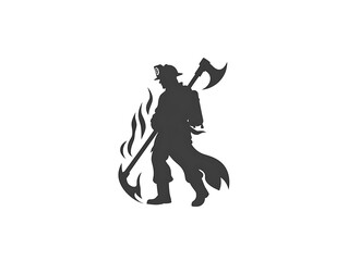 Fototapeta premium Firefighter Silhouette with Ax.