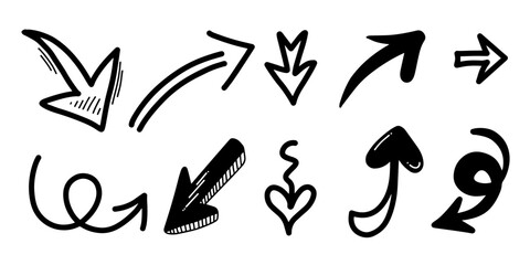 Set of arrows with different shapes on a white background