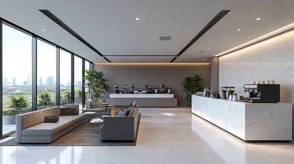 A teacher's lounge with coffee machines and comfy seating