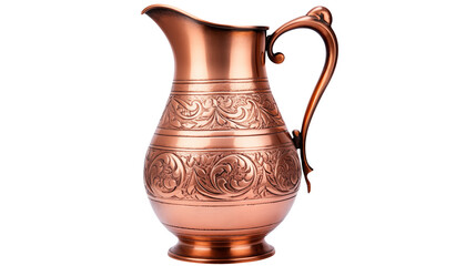 Vintage copper brass jug with handle isolated on white background, Empty copper jug isolated on white background.