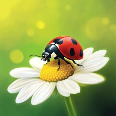 Fototapeta premium Art Cartoon Ladybug Overview Cute Green Background