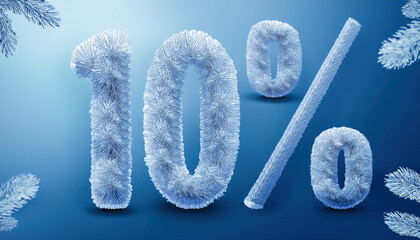 A beautifully designed winter-themed discount sign displays a frosty “10%” symbol covered in ice and snow, representing a seasonal shopping promotion on a cool blue background.	