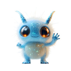 A Fluffy 3D Cartoon Alien with Soft Antennae and Glowing Eyes Isolated on Transparent Background