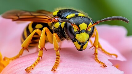 Close-up of a wasp on a pink flower