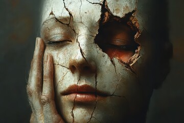 Cracked Skin and Expression of Emotions in Abstract Portrait Art