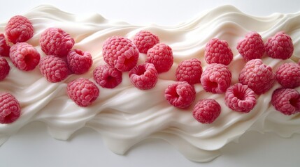 Raspberries on Swirled White Cream Dessert