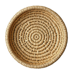 Elegant Round Woven Basket with Intricate Patterns and Natural Fiber Texture, Ideal for Storage or Decorative Use, Isolated on Transparent and White Background