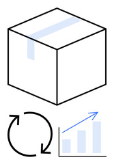 Box symbolizing packaging, recycling arrows for reuse, and a chart for growth. Ideal for sustainability, e-commerce, logistics, packaging, business growth, environmental responsibility circular