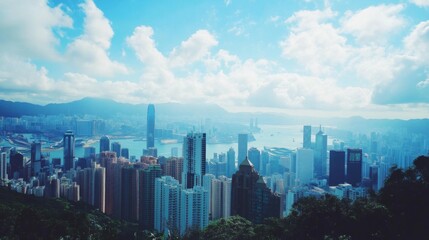 Elevated City Skyline View: Blue Hour Metropolis