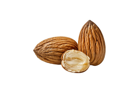 three almonds are artfully arranged on a light textured surface creating a simple yet visually appealing composition png transparent background badem i&ccedil;i
