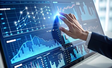  (Business Data Analysis: Hand Pointing to Graph on Technology Background)