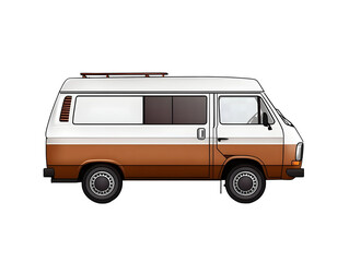 Isolated Illustration of Retro Brown and White Van Vacation Transport
