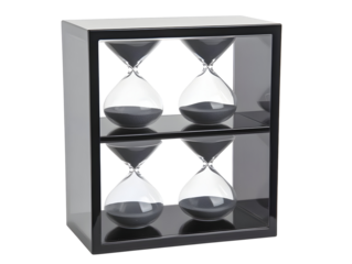 Isolated Illustration of Black Sand Hourglasses Shelved in Transparency