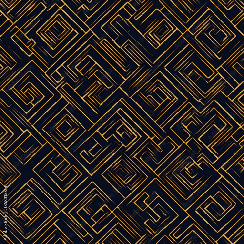 Aufkleber elegant seamless art deco pattern featuring golden lines on dark navy background for timeless design