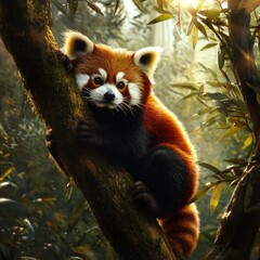 Generic Panda Climbing Scene Tree Lighting Photorealistic