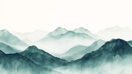 Teal Watercolor Mountainscape Painting