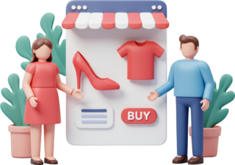 Online Shopping Man and Woman Choosing Clothes and Shoes on a Website