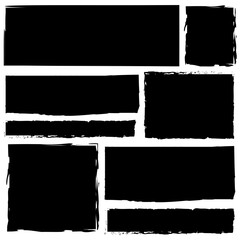Grunge black rectangles. Rough ink brush. Distressed artistic shapes. Vector abstract forms.